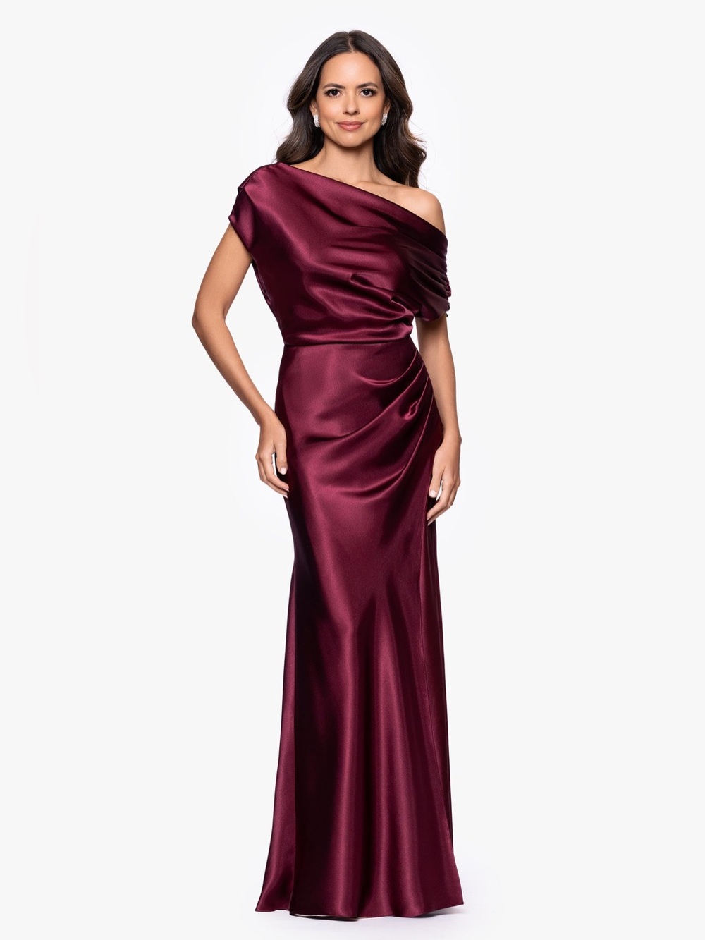 Betsy & Adam Sofia Satin Drop Shoulder Dress Size 8 Burgundy